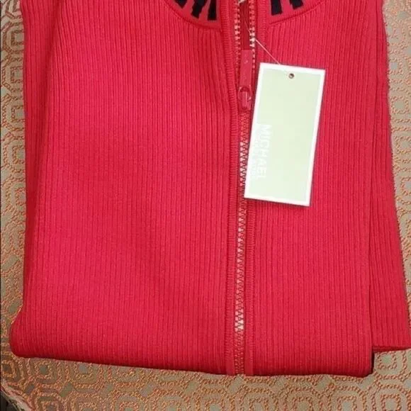 Michael Kors Logo Ribbed Mock MK neck zip size M - Picture 4 of 7